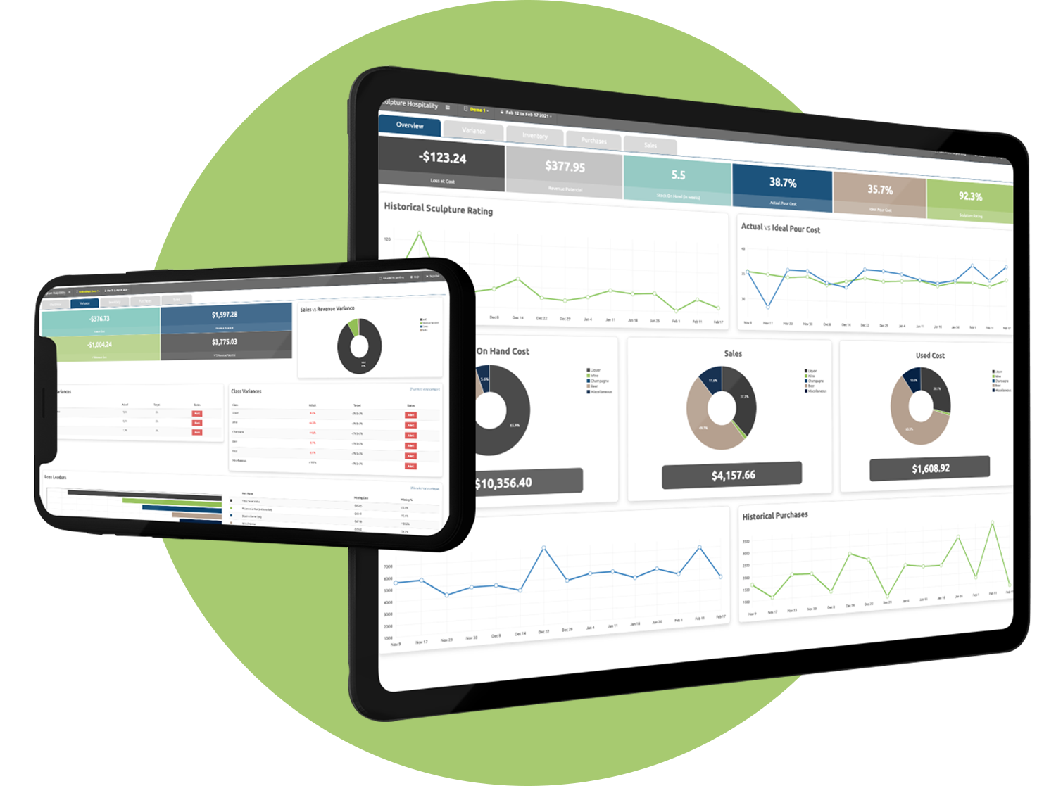 Sculpture Hospitality software dashboard on tablet